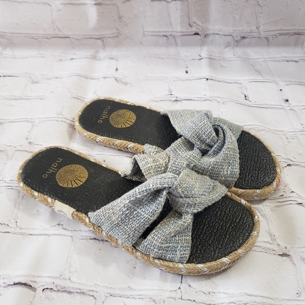Nalho Canvas Hemp Espadrille Slide Sandals Twist Open Toe Baby Blue Womens 6.5-7